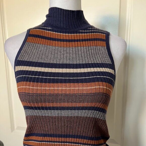 COTTON ON Orange Blue Striped Sleeveless Turtleneck Knit Sweater Top Size Medium - Picture 1 of 13